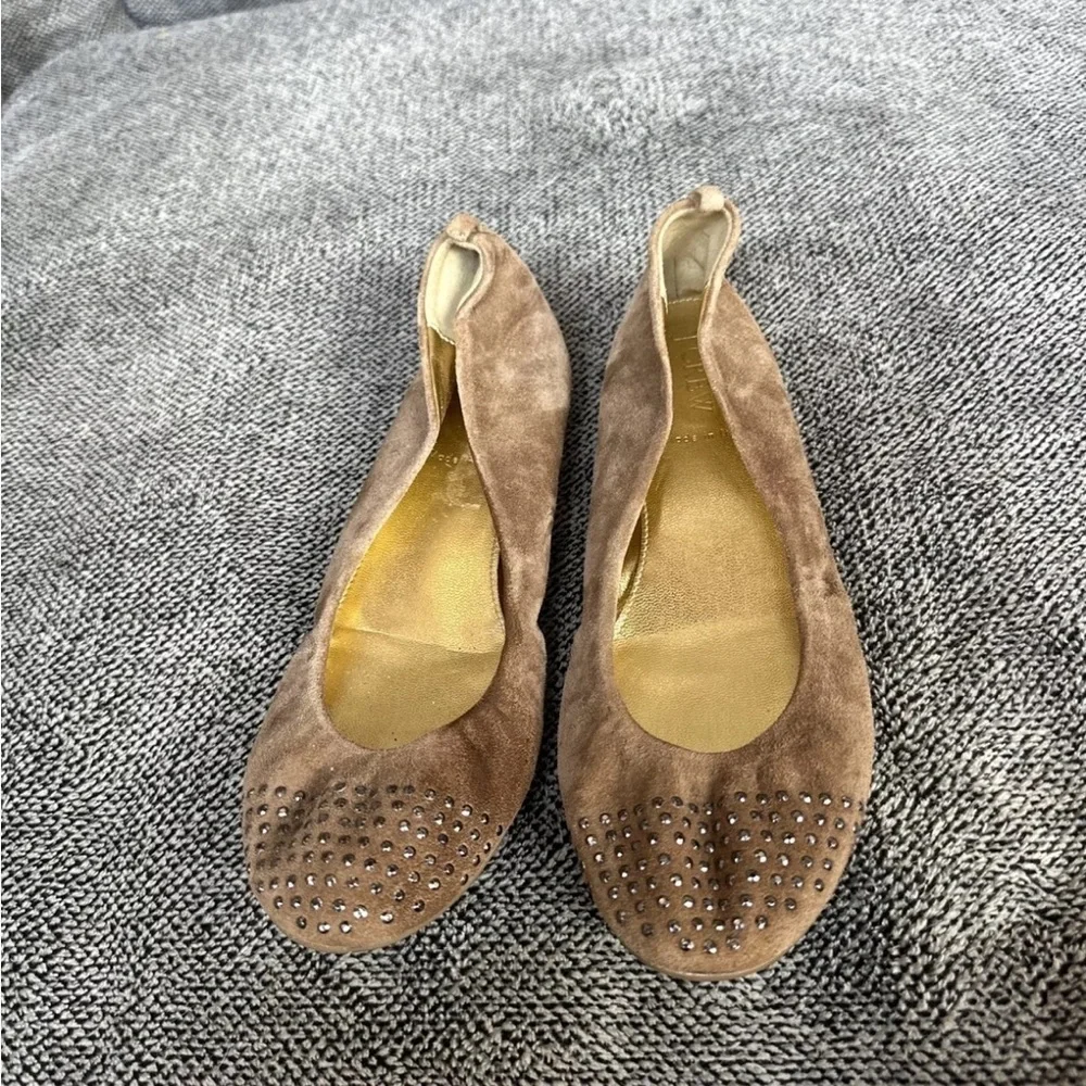 J. Crew tan suede studded flats